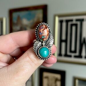 Mexican Fire Opal and Royston Turquoise Ring
